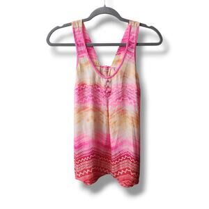 Candie's Late 2000s Pink Geometric Print Racerback Tank Top with Bow Detail